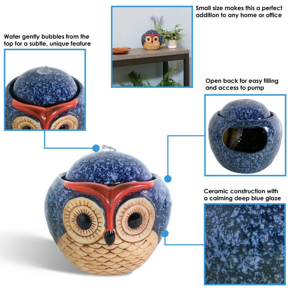 Sunnydaze Ceramic Owl Indoor Tabletop Water Fountain, 6"