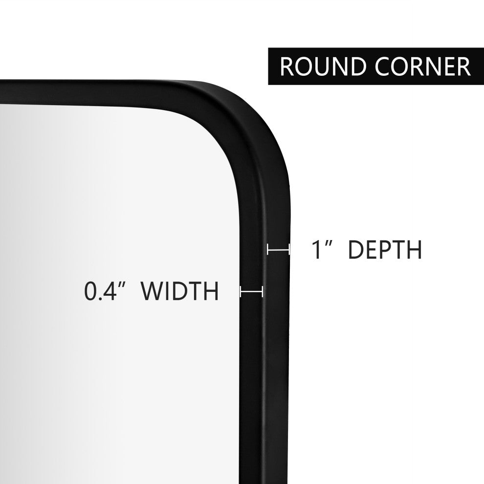 Rounded Rectangular Metal Framed Bathroom Vanity Mirror, 20"x40"