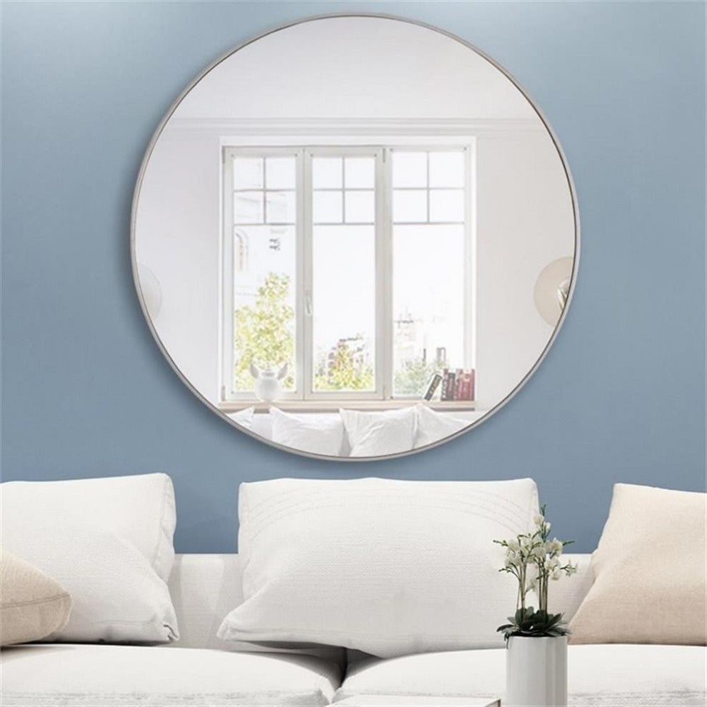 Elegant Decor Eternity 48" Round Metal Frame Mirror in Silver