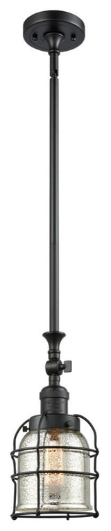 1-Light Small Bell Cage 8" Mini Pendant, Matte Black, Glass: Silver Mercury