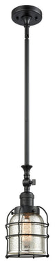 1-Light Small Bell Cage 8" Mini Pendant, Matte Black, Glass: Silver Mercury