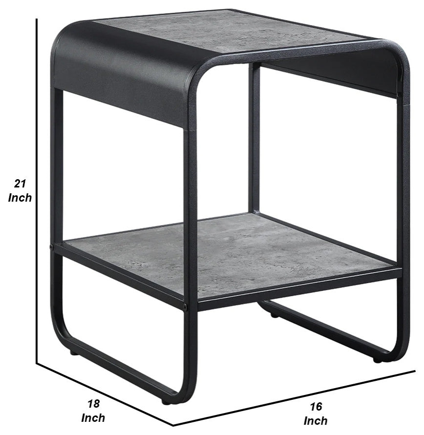 Benzara BM276254 21" Modern End Table With Open Shelves, Gray/Black