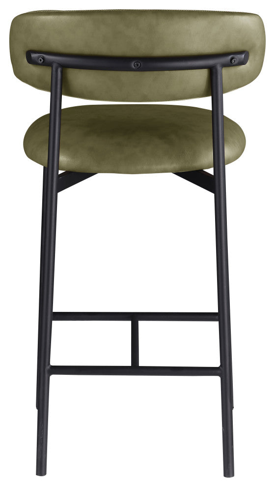 Lupita Upholstered Counter Stool, Olive, Vegan Leather, Matte Black, Set of 2