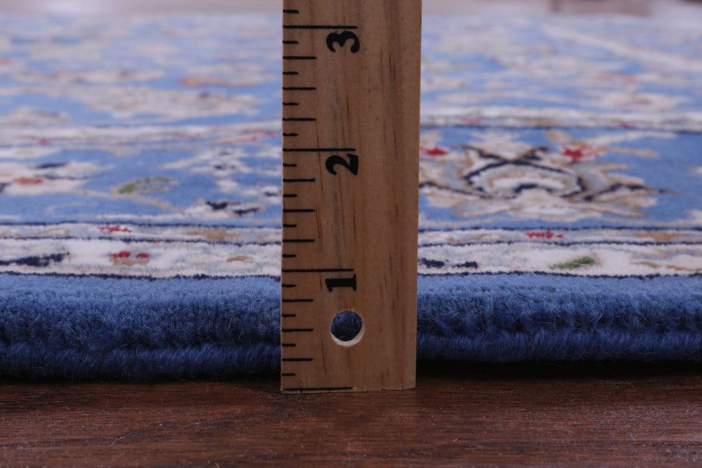 6' Square Wool & Silk Persian Nain Hand Knotted Rug - Q14896