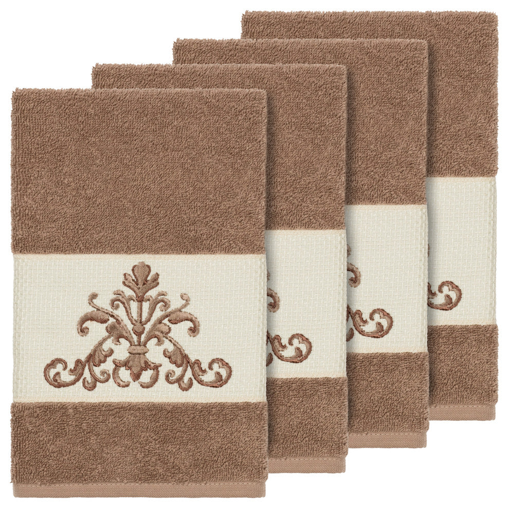 Scarlet 4-Piece Embellished Hand Towel Set, Latte