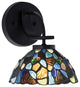 Cavella 1 Light Wall Sconce, Matte Black Finish, 7" Blue Mosaic Art Glass