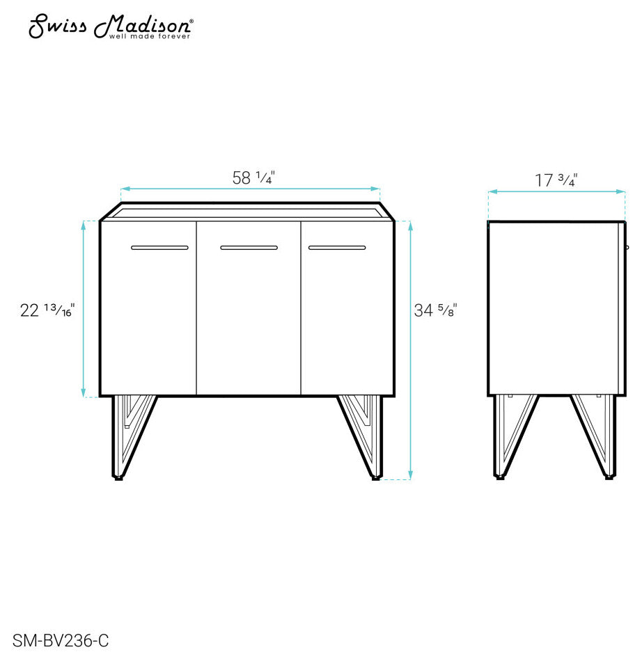 Annecy 60 Brushed Grey Bathroom Vanity Cabinet Only, SM-BV236