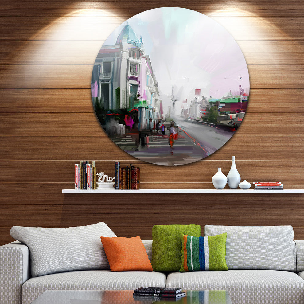 City Street, Cityscape Round Wall Art, 23"