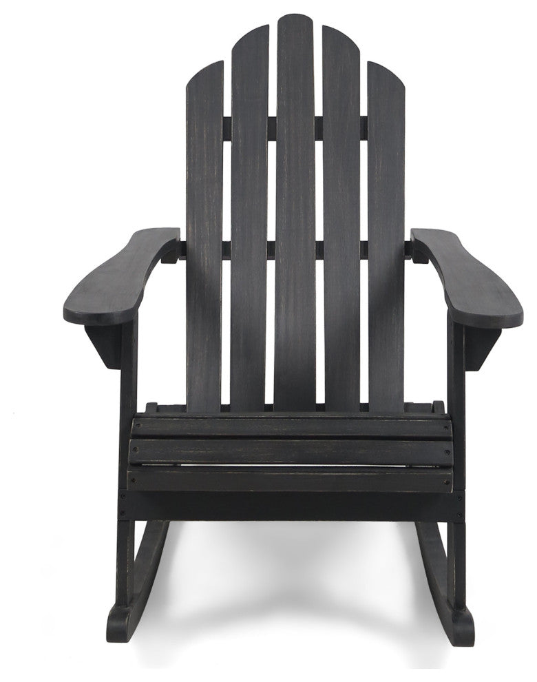 GDF Studio Cara Outdoor Adirondack Acacia Wood Rocking Chair, Dark Gray Finish