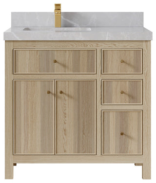 Sonoma Oak 36 Left Offset Bath Vanity with 2" Empira White Quartz