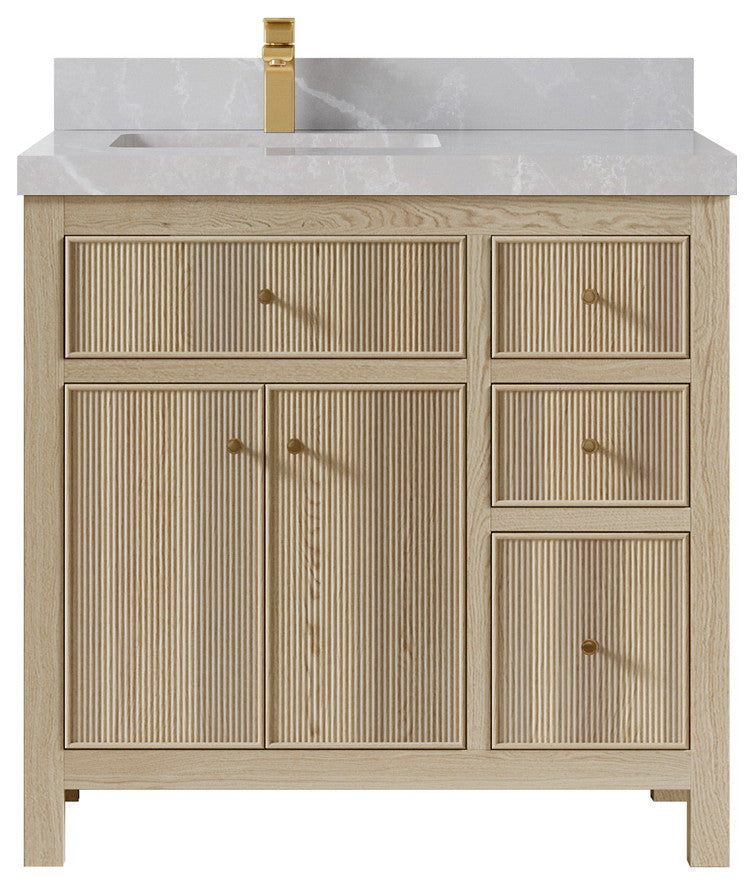 Sonoma Oak 36 Left Offset Bath Vanity with 2" Empira White Quartz