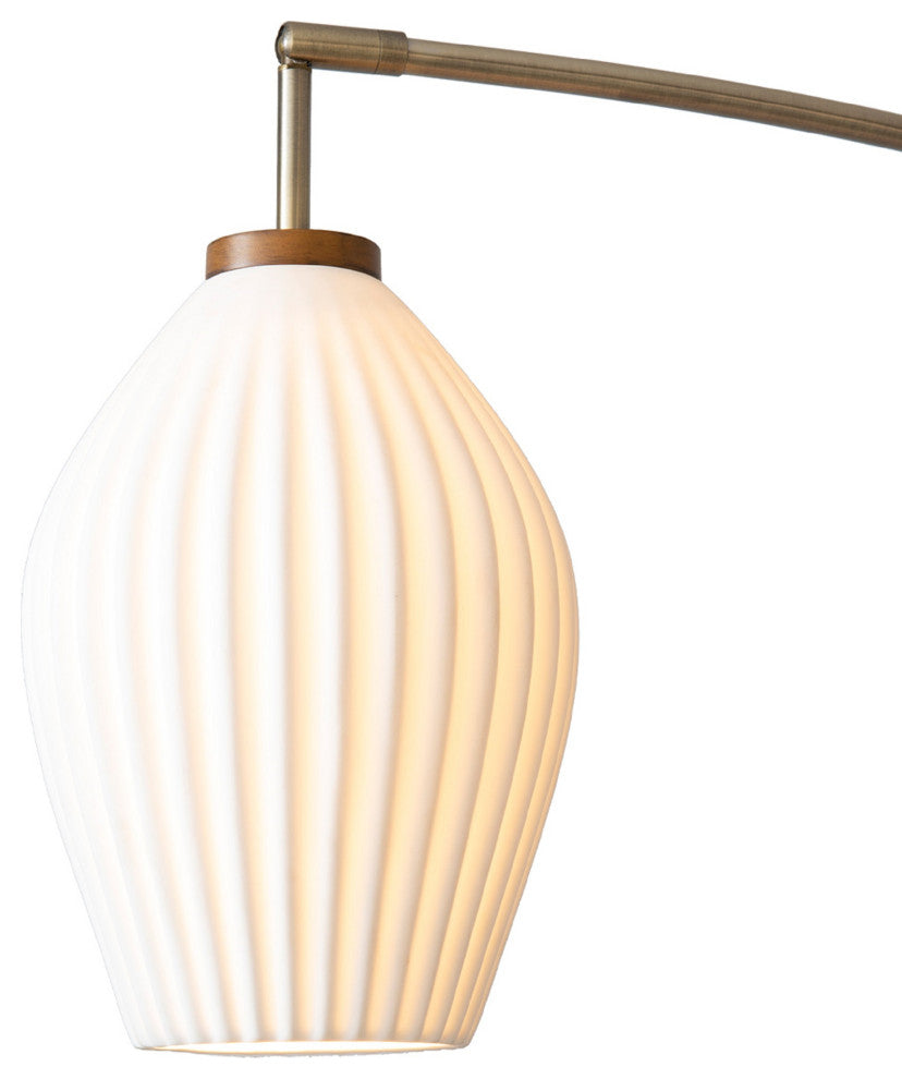 Santa Clara Bone Porcelain 3 Light Arc Floor Lamp -85", Weathered Brass & Walnut