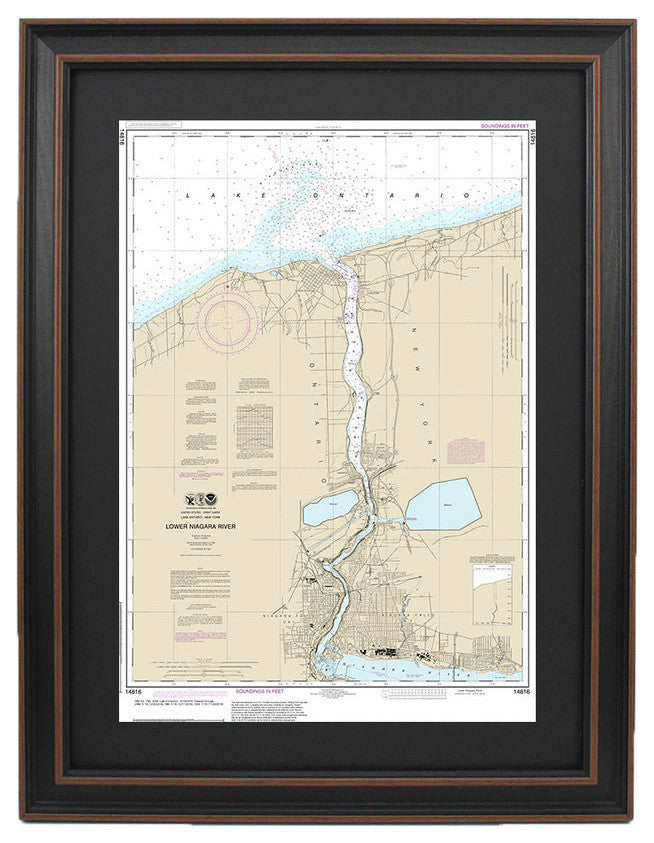 Framed Nautical Chart; Lower Niagara River