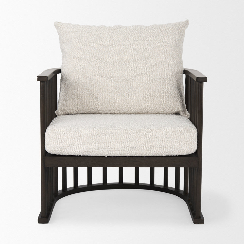 Kopari Cream Boucle Fabric w/ Dark Brown Solid Wood Frame Accent Chair