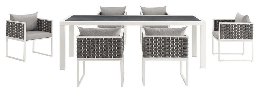 White Gray Stance 7 Piece Outdoor Patio Aluminum Dining Set