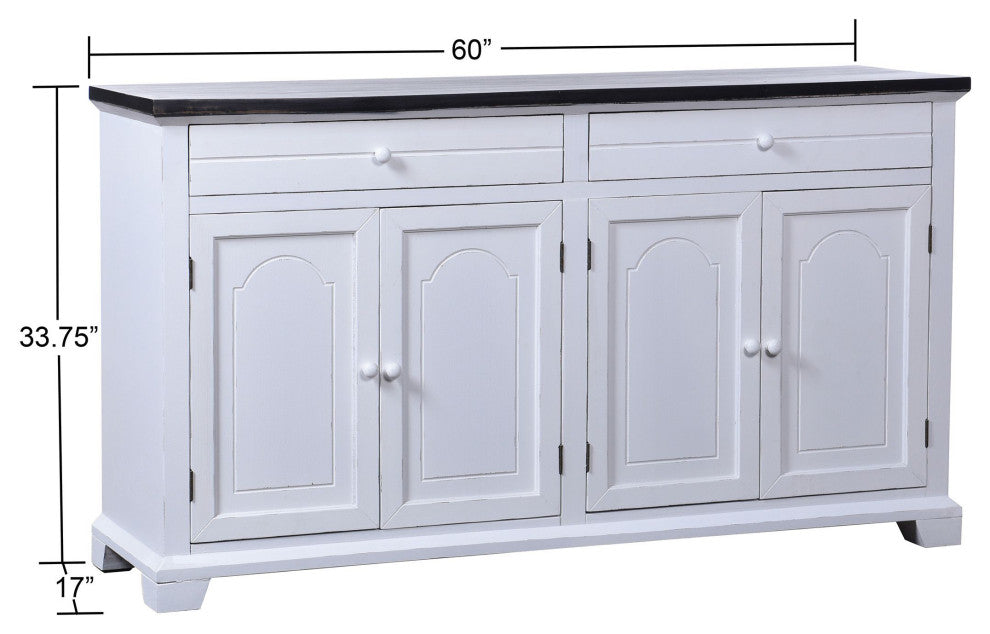 Mason Black and White Wood 2 Drawer 4 Door Cabinet, 34"H60"Wx17"D