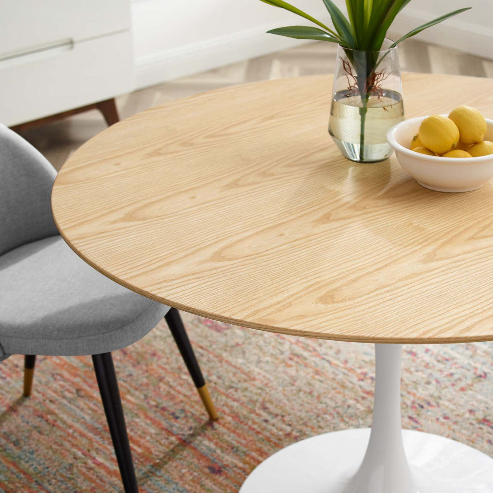 47" Dining Table, Round, Natural Brown White, Metal, Modern, Hospitality