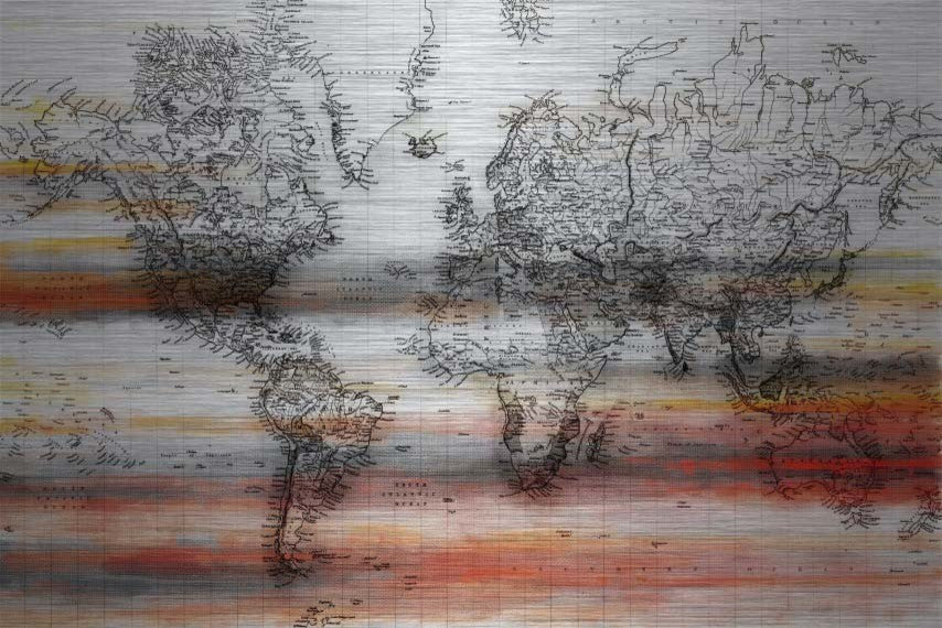 "Maailma" UV Ink Print on Brushed  Aluminum, 36"x24"