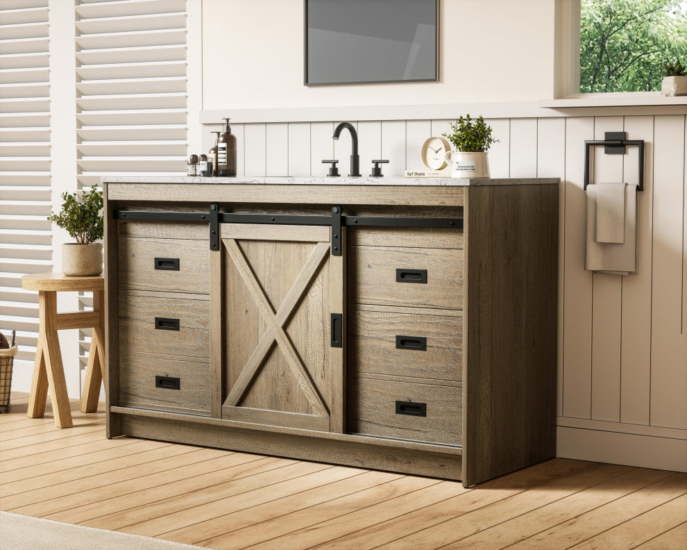Home Living 54" Single Bathroom Vanity, Natural Oak
