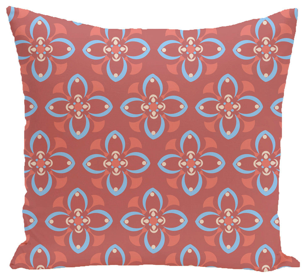 Trumpet Flower Geometric Print Outdoor Pillow, Burnt, 20"x20"