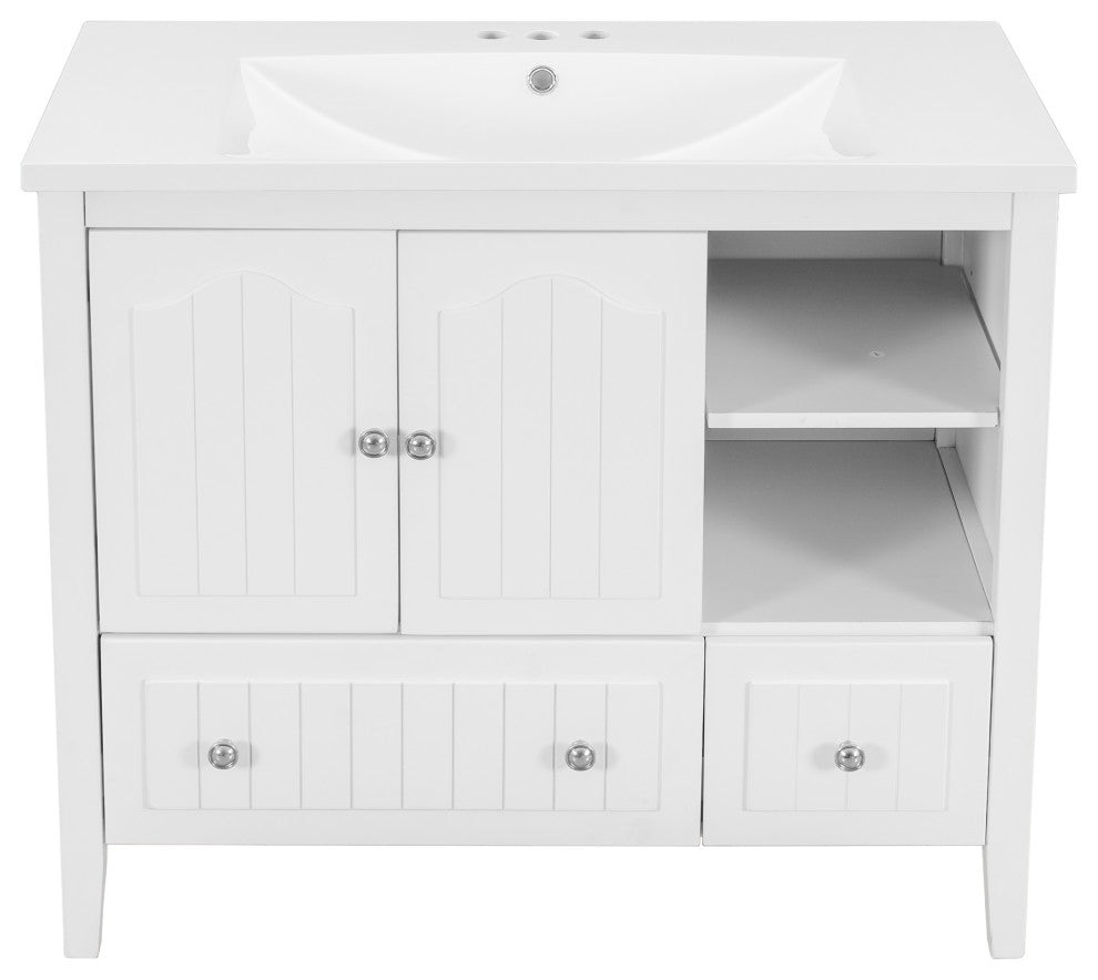 36" W x 18." D x 32" H Bath Vanity, White Ceramic Top, White