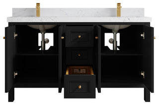 Nashville 60" Double Bathroom Vanity, Black 2" Empira Quartz