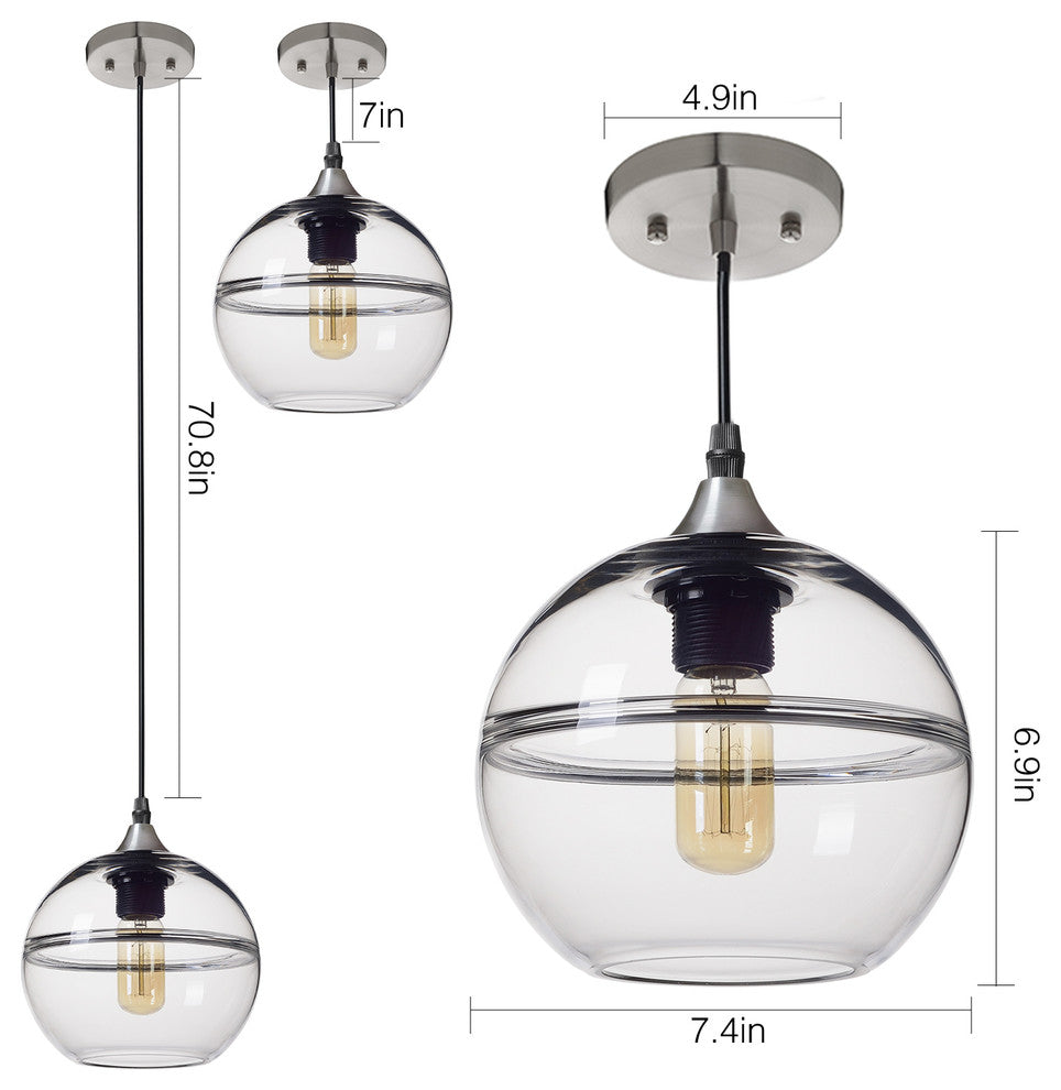 Unique Optic Contemporary Hand Blown Glass Pendant Light, Shade: Clear, 7"