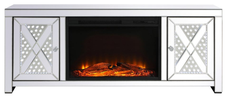 Elegant MF98904-F1 Raiden 59" LED Mirrored Tv Cabinet With Wood Fireplace