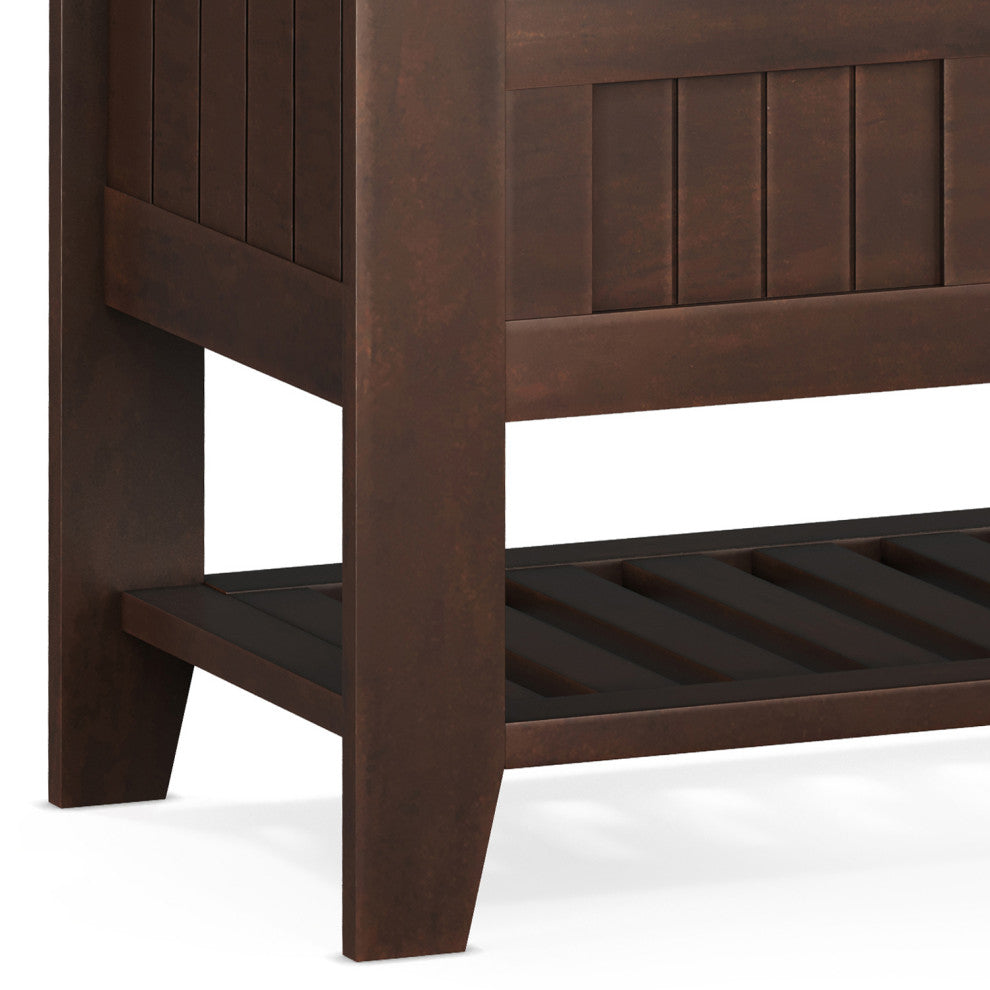 Acadian Solid Wood Entryway Storage Bench With Shelf, Brunette Brown