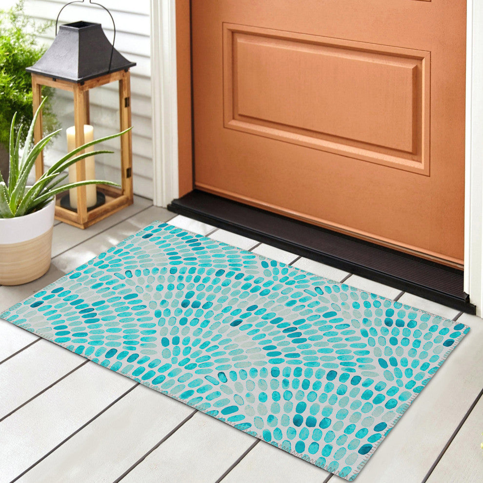 Indoor/Outdoor Seabreeze SZ7 Teal Machine Washable 1'8" x 2'6" Rug
