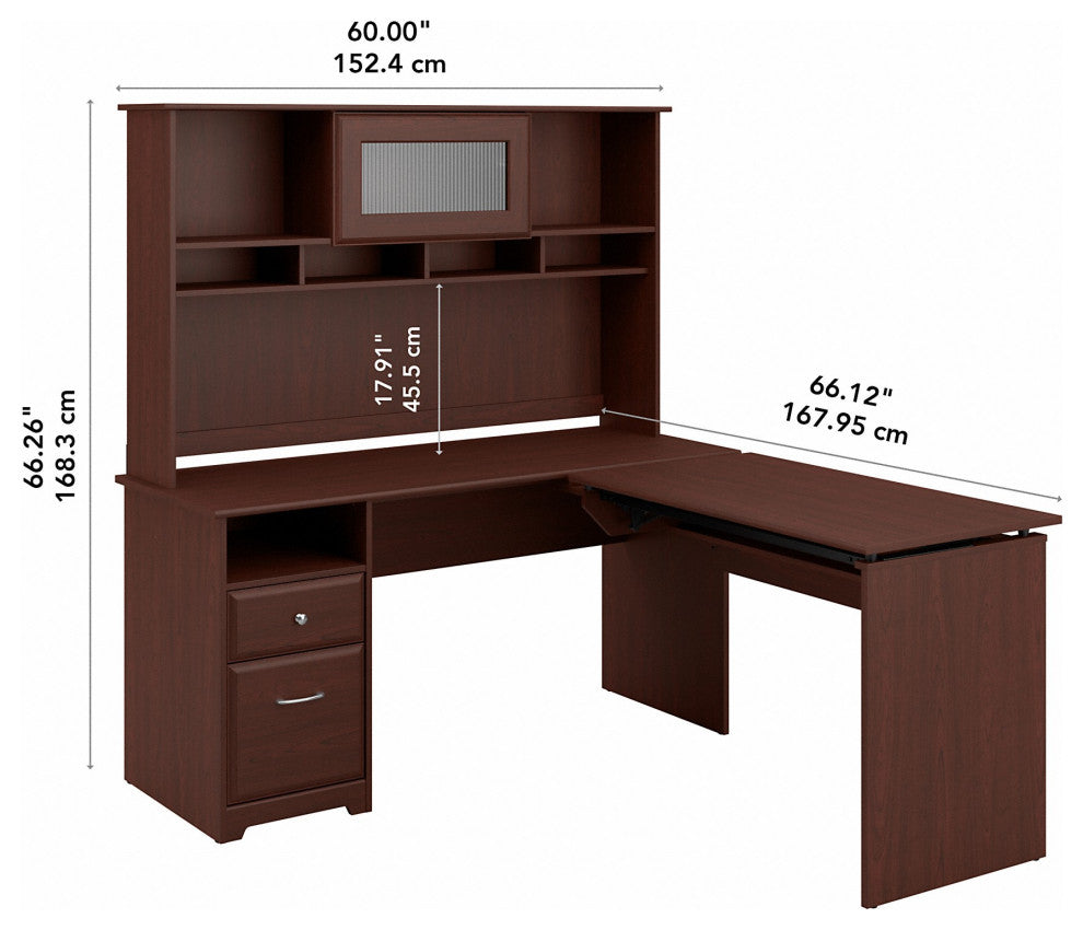 Cabot 3 Position L Shaped Sit to Stand Desk With Hutch, Harvest Cherry