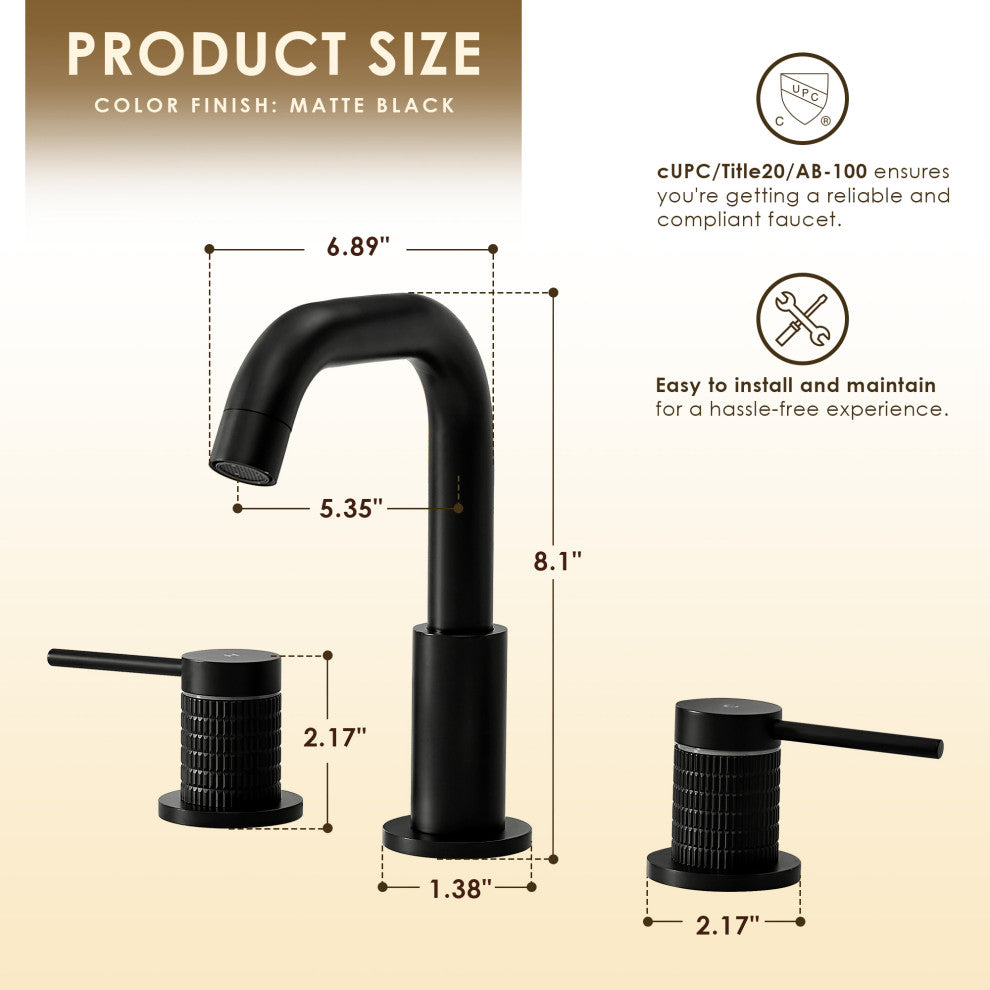 Versace 8" Widespread 2-Handle Bathroom Faucet, Matte Black