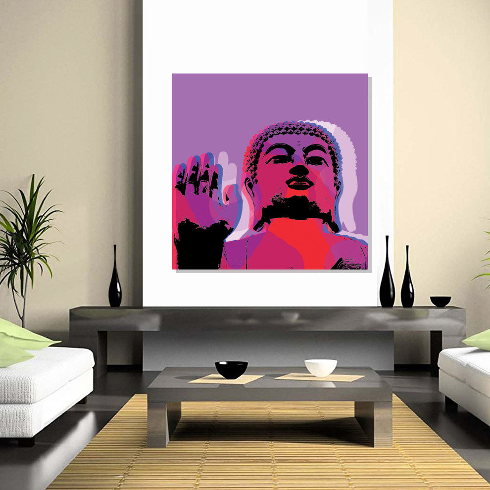 Buddha Pop Art, Purple, 36"x36" Stretched