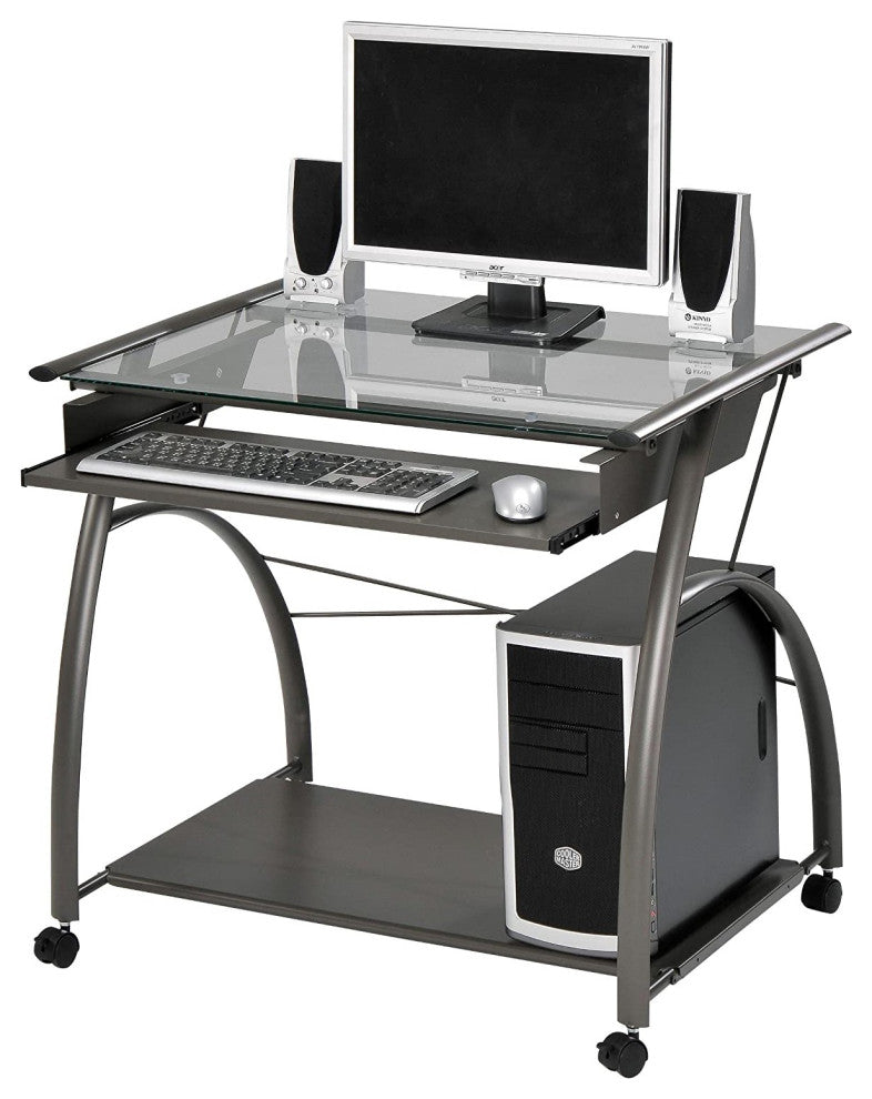 HomeRoots Sleek Pewter and Glass Computer Desk.