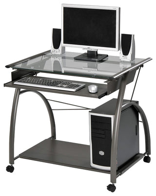 HomeRoots Sleek Pewter and Glass Computer Desk.