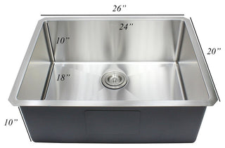 26" 16 Gauge Undermount Single Bowl Stainless Steel Sink Package