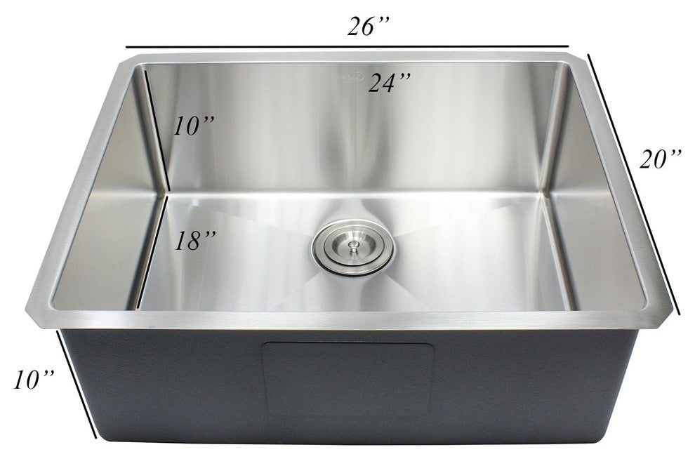 26" 16 Gauge Undermount Single Bowl Stainless Steel Sink Package