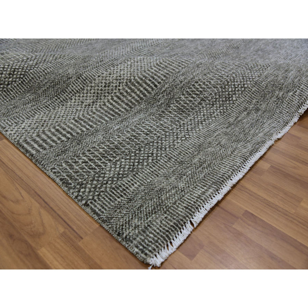 Harbor Gray Organic Undyed Wool Grass Design Square Hand Knotted Rug 8'1"x8'2"