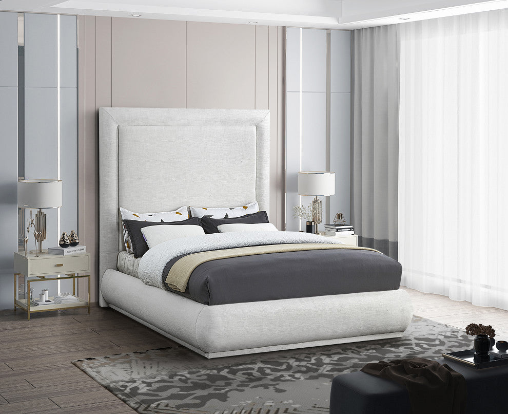 Brooke Linen Textured Fabric Upholstered Bed, Cream, King