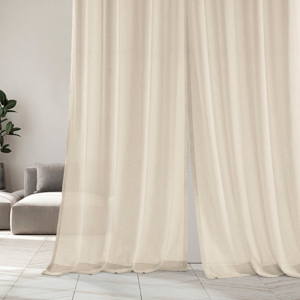 Solid FauxLinen Sheer Curtain, Single Panel, Cotton Seed, 50"x84"