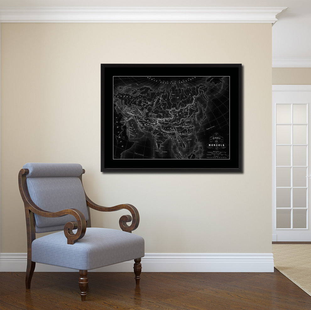 Mongolian Empire Asia Vintage Monochrome Map Canvas, 16"x21"