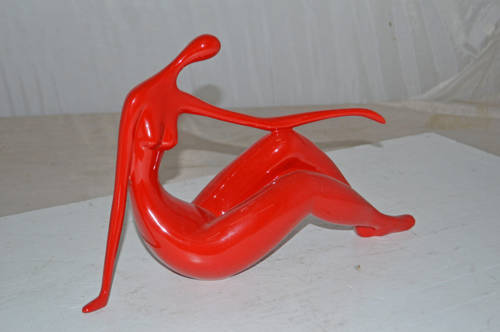 Modern Art Medium Red Women on the Beach Resin Statue - Size: 14" x 4" x 9"H