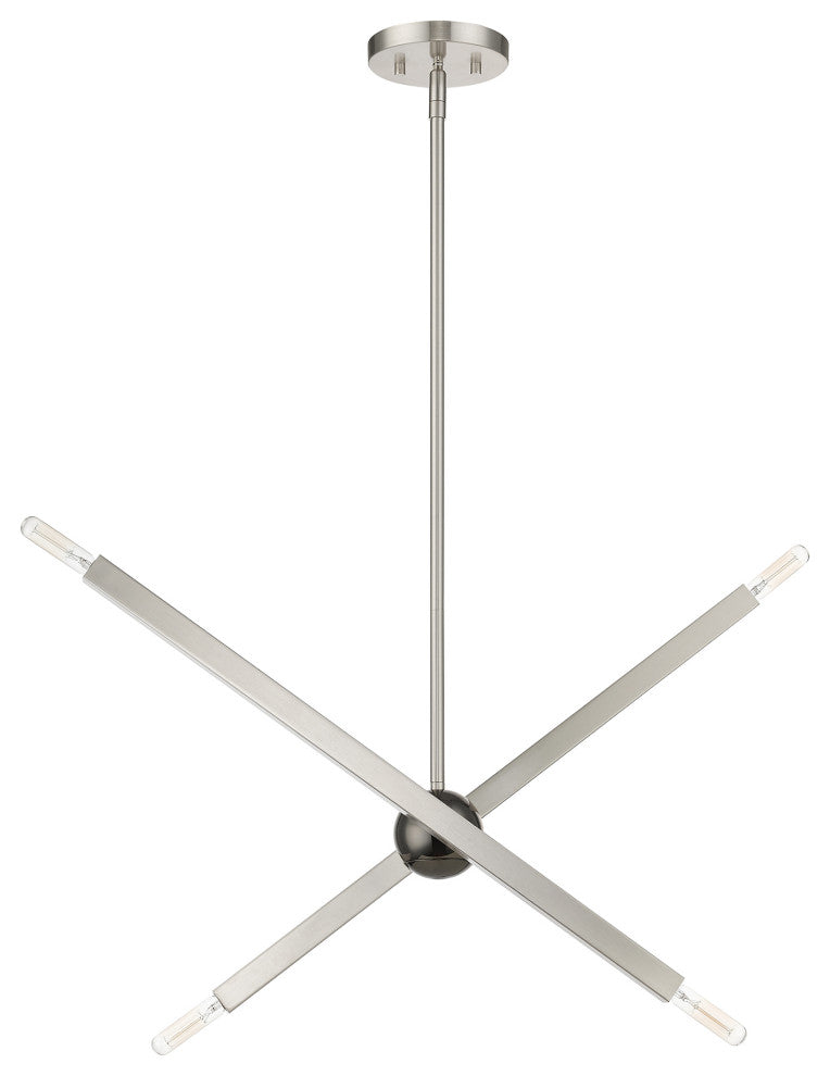 Livex Lighting Monaco 4-Light Linear Chandelier, Brushed Nickel/Black Chrome