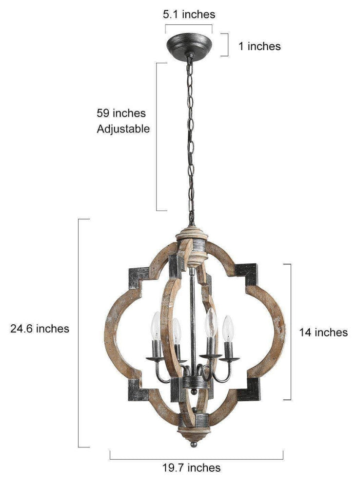 LNC Wood Farmhouse Rustic Lantern Chandeliers, Metal Accented, 4 Lights