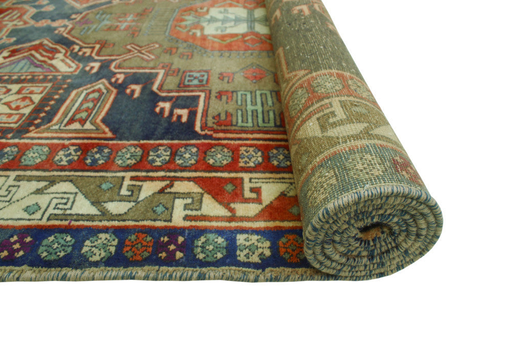 Semi-Antique Borden Navy/Rust Runner, 4'10x10'1