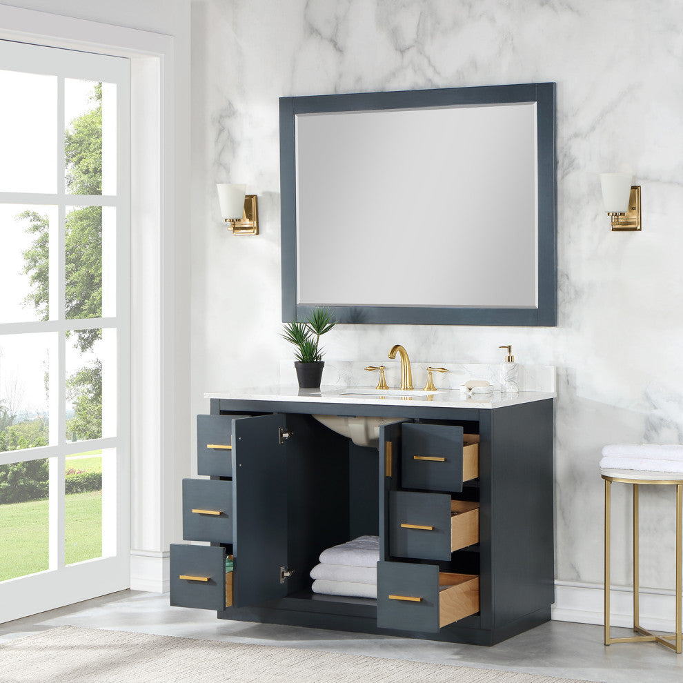 Gazsi Charcoal Blue Bathroom Vanity Set, 48", With Mirror