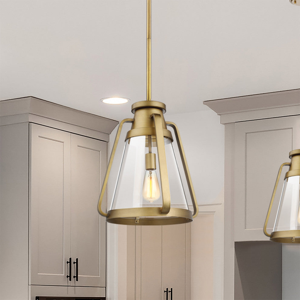 Everett 1-Light 14-Inch Pendant, Natural Brass With Clear Glass