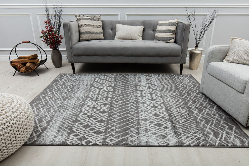 Cove Nocturne Gray Moroccan Tribal Gray Area Rug, 8'3"x10'0"