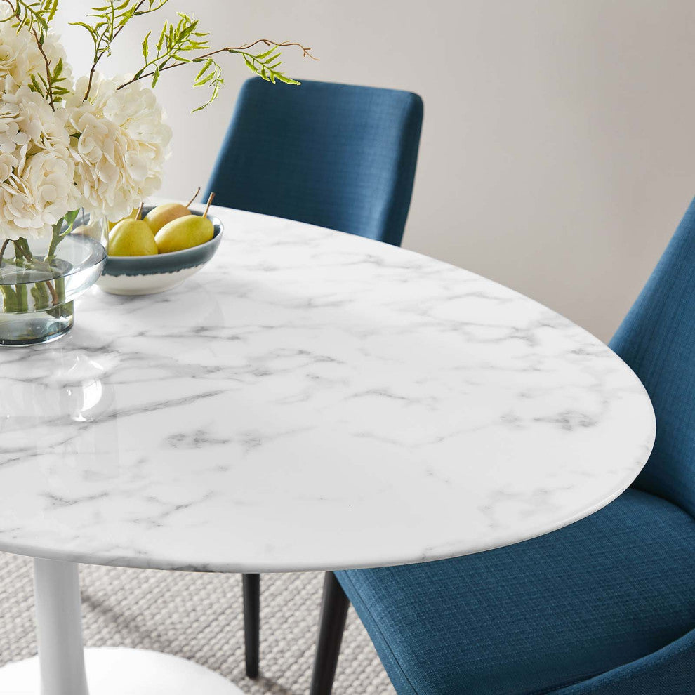Modway Lippa 60" Oval Artificial Marble Dining Table, White