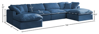 Plush Velvet / Down Standard Comfort 6-Piece U-Shaped Modular Sectional, Navy